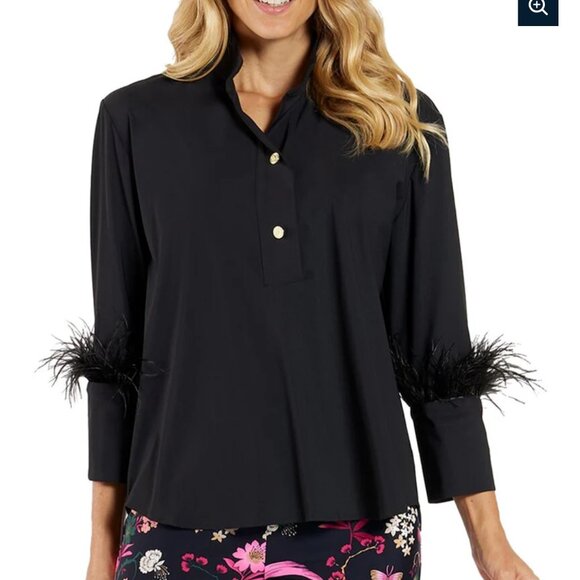 Jude Connally Black Feather Cuff Button-Up Shirt - size Xlarge NWT - Picture 2 of 3